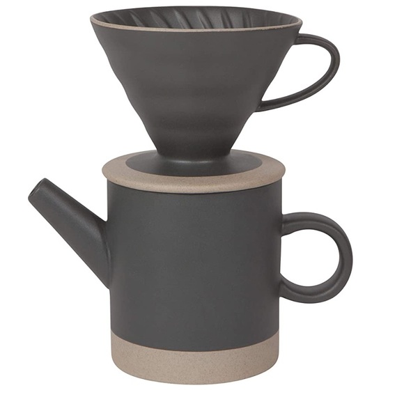 Danica Heirloom Stoneware Pour Over Coffee Set in matte black/stone. - Picture 2 of 4